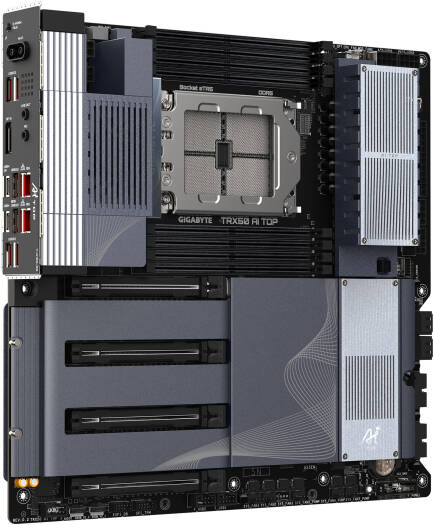 GIGABYTE TRX50 AI TOP E ATX sTR5 Motherboard, AMD TRX50 Chipset, 8x DDR5 DIMM Slots, Up to 2TB Max Memory, Wi-Fi 7 & BT 5.3 Connectivity, 4x PCIe 5.0 x16 Slot, 4x PCIe 5.0 M.2 UD Slots | TRX50-AI-TOP - Image 3