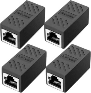 Taradhin RJ45 Coupler, 4 Pack, Ethernet Inline Connectors, Network Extender Adapter Cat7 Cat6 Cat5e Cat5 for Extending the Ethernet Cables, Female to Female Joiner LAN Connector, Black | RJ45 4Pack