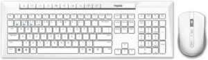 Rapoo 8210M Combo Mouse & Keyboard, Multi-Mode Connectivity, Up to Bluetooth 4.0 & 2.4GHz Dongle, Spill-resistant Keyboard, Adjustable 1600 DPI, Optical Sensor, English-Arabic Layout, White | 14209