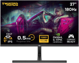 Twisted Minds TM27FHD180IPS Blaze Series Gaming Monitor, 27" FHD IPS Display, 180Hz Refresh Rate, 0.5ms Response Time, NVIDIA G-Sync Compatible, 16.7M Colors, Black | TM27FHD180IPS