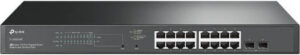 TP-Link JetStream 18-Port Gigabit Smart Switch with 16-Port PoE+, 16x 10/100/1000 Mbps RJ45 Ports, 2x Gigabit SFP Slots, 36 Gbps Switching Capacity, Black | SG2218P