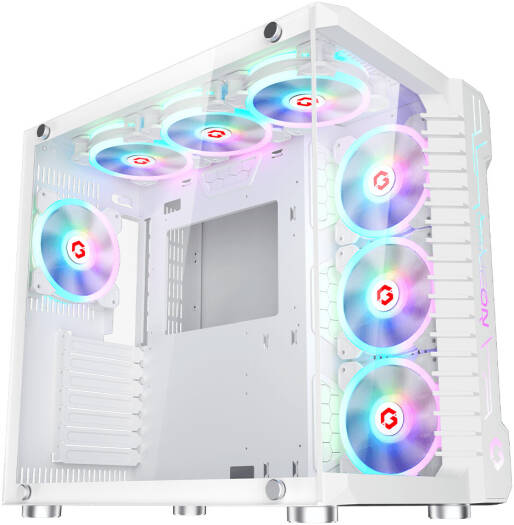 GAMEON Emperor Arctic III Series Mid Tower Gaming Case, 7x Pre-Installed aRGB 120mm Fans, Up to 360mm Radiator & 10x Fan Support, 0.8mm Tempered Glass + SPCC Materials, White | GO-EMPERORIII-A