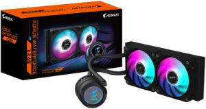 GIGABYTE AORUS FORCE II 240 Liquid CPU Cooler, 240mm Radiator, 2x 120mm aRGB Fans, 2300 RPM Fan Speed, 64.95 CFM Airflow, HDB Type, Copper Block Material, Black | AORUS-WATERFORCE-II-240