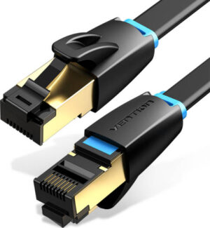 Vention Flat Cat.8 Patch Cable, RJ45 8P8C Connector Type, 40Gbps Transmission Rate, PVC Jack Material, Gold Plated, 0.5 Meter Length, Black | IKCBD