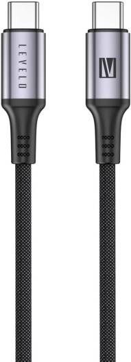 Levelo Otto USB C to C 60W Leather Cable,Fast Charging,1.2M Cable,Heat Resistant,Tangle-Free,Saffiano Leather,480Mbps Transfer Speed,Charge & Sync - Black