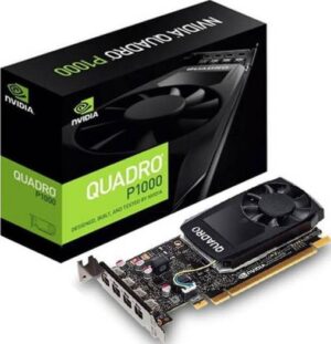 PNY Nvidia Quadro P1000 Low Profile Graphic Card - 4 GB GDDR5, 128-bit, PCI-Express 3.0 x16, 640 CUDA Cores, Built in 4x Mini Display Port, With 4x Display Port Adapters | VCQP1000-PB