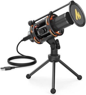 Maonocaster  Studio Bundle USB PC Microphone, With Gain Knob, Metal Pop Filter, Cardioid Pattern, Zero Latency Monitoring For Gaming, Streaming, Podcasting, YouTube, Black | AU-PM471TS