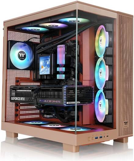 Thermaltake View 380 XL TG ARGB Mid Tower PC Case, 4x 120mm aRGB Lite Pre-Installed Fans, Up to 360mm Radiator & 10x Fan Support, USB Type-C x1, USB 3.0 x2, HD Audio, Gravel Sand | CA-11E-00MGWN-00
