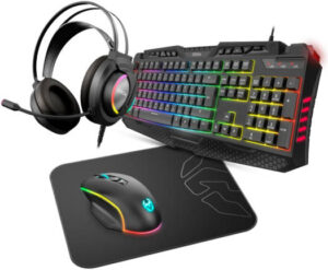 KROM Kritic Gaming Bundle RGB Gaming Kit, Anti-ghosting Keyboard With Multimedia Keys, Stereo Headphones with Mic, 6400 DPI Gaming Mouse, Black | NXKROMKRITICUS