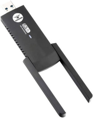 COMMANDO Wireless USB Network Adapter, 1800Mbps, 20dBm, Dual Antenna, 64/128-bit WEP, Desktop/PC, Wifi 6, Black | AIR-WA1800AX