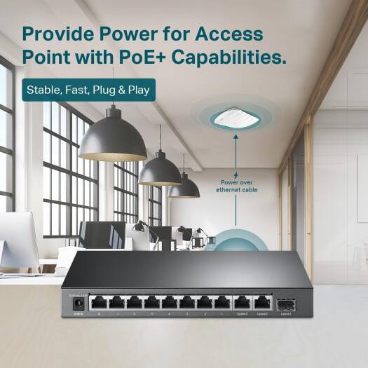 TP-Link TL-SG1210MP, 8 Port Gigabit PoE Switch, 8 PoE+ Ports @123W, w/ 2 Uplink Gigabit Ports + 1 Combo SFP Slot, Plug & Play, Extend, Priority & Isolation Mode | TL-SG1210MP - Image 3