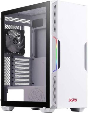 XPG Starker Mini-ITX, Micro-ATX, ATX, SPCC + 4mm Tempered Glass Materials, x2 USB 3.0, x1 Hybrid Audio Port, x1 LED Control Button Exterior & Interior, White | STARKER-WHCWW
