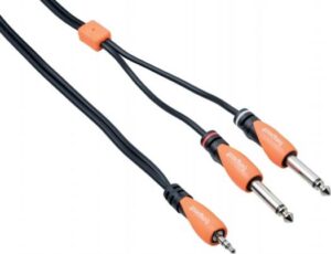 Bespeco SLYMSJ300 Interlink Cable, 3.5mm Stereo Jack, 2 x 6.3mm Jack, 3 Meters | SLYMSJ300