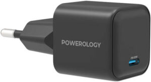 Powerology Ultra Quick GaN Charger, 35W Power Delivery, Single Type-C Port, EU Plug, Charge 0%-60% in 30 Minutes, Built-In Safeguards, Black | P35WSPCEU