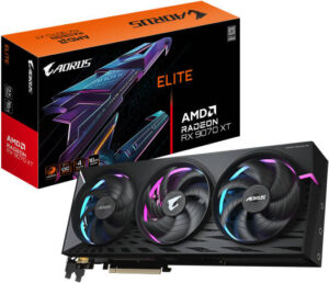 GIGABYTE AORUS Radeon RX 9070 XT ELITE Graphics Card, 16GB GDDR6 256-Bit Memory, 3100 MHz Boost Clock, 20 Gbps Memory Clock, 4096 Stream Processor, PCI-Express 5.0 | GV-R9070XTAORUS E-16GD