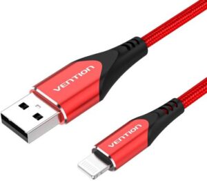 Vention MFi Certified Nylon USB 2.0 A to Lightning Cable, C89 Module, 2.4A Max, 480Mbps Fast Data Transmission,  Aluminum Alloy, For iOS Devices, 1 Meter, Red | LABRF