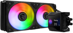 MSI MPG CORELIQUID D240 AIO Liquid Cooler With 2.4” IPS Display, 240mm Radiator, 2 x MSI Torx ARGB & PWM Controlled Fan, 2800 RPM, 77.4 CFM, Two Ball Bearing, Reinforced Tubing, Black | 936-6A1611-005