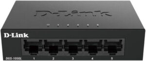D-Link DGS-105GL 5-Port Gigabit Unmanaged Desktop Switch, Metal Casing, Energy Efficient, Fanless, Supports 10 Gbps, 3.55 Watts Power, 10 Gbps Switching Fabric, Black | DGS-105GL