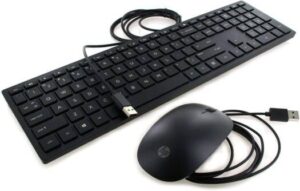 HP Lifestyle TPC-P001K Wired USB Keyboard With Mouse, Quick USB Connectivity, Silent Typing, Ergonomic & Compact Design, English Layout, Black | 928923-001