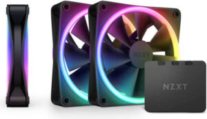 NZXT F120 RGB DUO Triple Pack Fan, 120mm Size, With RGB Controller, 20 Individually Addressable LEDs, Balanced Airflow /Static Pressure, Fluid Dynamic Bearing, 500-800 RPM Speed, Black | RF-D12TF-B1