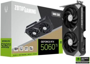 ZOTAC GAMING GeForce RTX 5060 Ti Twin Edge Graphics Card, 16GB GDDR7 128-Bit Memory, 2572 MHz Engine Clock, 28 Gbps Memory Clock, 4608 CUDA Cores, PCI Express 5.0 x8 | ZT-B50620E-10M