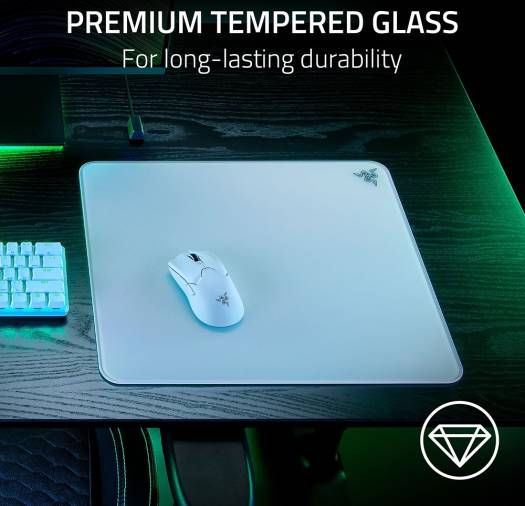 Razer Atlas Tempered Glass Mouse Mat, 450 x 400 x 5mm Dimension, CNC-Milled with Rounded Edge, Anti-Slip Rubber Base, White | RZ02-04890200-R3M1 - Image 2