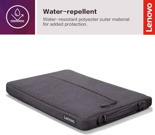 Lenovo Urban Laptop Sleeve for 13" Notebook, Water Resistant, Soft Padded Compartments, Accessory Storage, Reinforced Rubber Corners, Extendable Handle, GX40Z50940, Charcoal Grey - Image 2