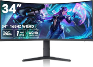 Koorui 34E6UC 34" VA WQHD Curved VA Gaming Monitor, 165Hz Refresh Rate, 21 9 Aspect Ratio, 1ms Refresh Rate, FreeSync/G-Sync Technology, VESA Compatible, Black | 34E6UC