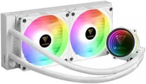 Gamdias CHIONE M3-240W CPU Cooler, PWM ARGB Fan, Inifinity Mirror Water Pump Finish, RGB Sync With Motherboard, Compatible With AEOLUS Box, Durable Teflon Tube, White | GD-CHIONE-M3-240W