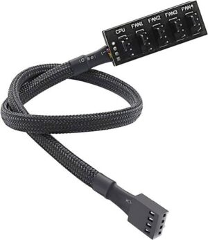 Unikstone PWM Fan Hub, PC CPU Cooling, 15.7" Length, 4 PIN/3PIN Fan, Power Cable, Hub Splitter Adapter, PWM Case Fan Splitter for 12V Desktop Computer Cooler Case Fans 1 to 5 Way , Black | PWM CBL