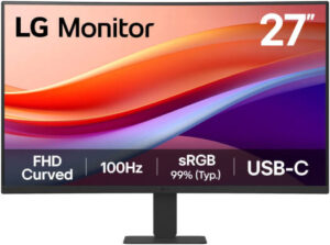 LG 27U421A Curved Monitor, 27" VA Display, FHD Resolution, 100Hz Refresh Rate, 5ms (GtG at Faster) Response Time, 1500R Curvature, Flicker Safe, Black Stabilizer, Dynamic Action Sync, Black | 27U421A