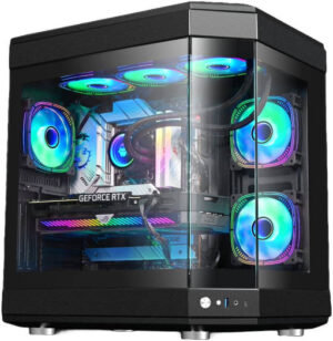 WJCOOLMAN Y40 - 6F ATX Mid Tower Gaming PC Case, Tempered Glass Pannels, Up to 360mm Radiators Support,  6x Pre Installed UNI Fans, “3.5”HDD *2. “2.5” SDD*2, USB 3.0/Type-C, Black | 6974215270050