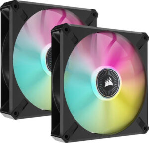 Corsair iCUE ML140 RGB Elite Premium PWM Fan, With iCUE Lighting Node Core, 140mm Size, Magnetic Levitation, 400-1600 RPM Speed, 10-31.8 dBA Sound Level, Dual Fan Kit, Black | CO-9050115-WW