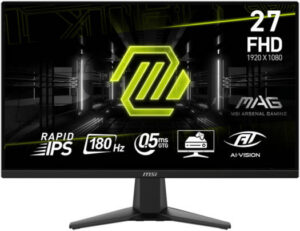 MSI MAG 275F Gaming Monitor, 27" Rapid IPS Display, FHD Resolution, 180Hz Refresh Rate, 0.5ms (GtG) Response Time, Adaptive Sync Technology, 1.07b Color Support, Anti-Flicker, Black | 9S6-3CE21M-009