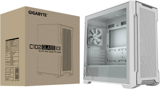 Gigabyte C102 Glass Ice Micro ATX Computer Case, 2x Pre-Installed 120mm Fans, Up to 360mm Radiator Support, 10x Fan Support, Dust Filters, 4mm Tempered Glass Side Panel, Ice | C102GI-M-ATX - Image 8