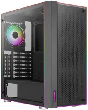 Aerocool Skribble aRGB Mid Tower PC Case, Includes 1x 120mm aRGB Fan & 2x 120mm Black Fans, Up to 360mm Radiator, SPCC + ABS + 0.6mm Steel Materials, Black | Skribble-G-BK-v1