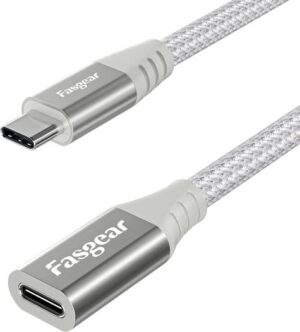 Fasgear USB C Extension Cable, Type C Male to Female Extender Cord, 480Mbps Data Transfer, Fast Charging, For Magsafe Wired/ Wireless Charger & All Type C 2.0 Devices, 2m (6ft), White | FG-USB C-W