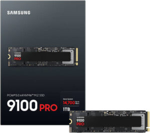 SAMSUNG 9100 PRO PCIe 5.0 NVMe M.2 Internal SSD, 1TB Capacity, V-NAND TLC Type, Up to 14,700 MB/s Sequential Read & Up to 13,300 MB/s Sequential Write, TRIM & SMART Support | MZ-VAP1T0BW