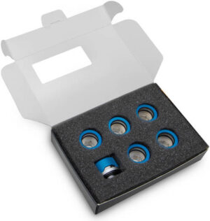 EKWB EK-Quantum Torque 6-Pack HDC 16 - Blue Special Edition, G1/4" BSP; 4.5mm Male Thread, Brass Material, Support 16mm OD Tube, Compatible with Acrylic / PETG & Metal Tubing | 3831109834923