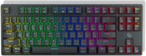 Porodo TKL Tri-Mode Mechanical Keyboard, Wired/2.4GHz/Blueooth Connectivity, Red Switch, RGB 20 Modes, Anti-Ghosting Technology, English - Arabic Layout, Black | PDX220-RSW