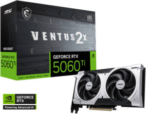 MSI GeForce RTX 5060 Ti VENTUS 2X OC PLUS Graphics Card, 8GB GDDR7 128-Bit Memory, 2602 MHz Boost Clocks, 28 Gbps Memory Speed, 4608 CUDA Cores, PCI Express Gen 5 x16 | 912-V536-024
