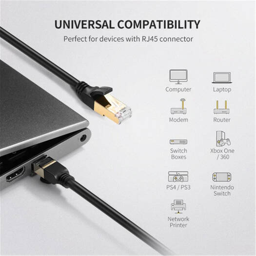 UGREEN NW107 RJ45/Cat 7 STP Round Wire Network Cable, 10Gbps High Speed, Gold Platted, 26 AWG, Plug & Play, Universal Compatibility Support All Devices With RJ45 Port, 10 Meter, Black | 11273 - Image 4