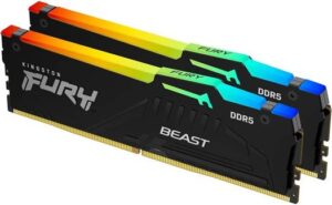 Kingston Fury Beast RGB 16GB DDR5 (2 x 8GB) Desktop Memory, 6000MHz Speed, CL 40 CAS Latency, 1.35 Voltage, 288-Pin, Dual Channel Kit, Non ECC Unbuffered DIMM, Black | KF560C40BBAK2-16