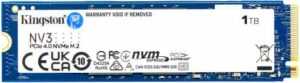 Kingston NV3 PCIe 4.0 NVMe Internal SSD, 1TB Capacity, M.2 2280 Form Factor, 6000 MB/s Sequential Read & 4000 MB/s Sequential Write Speed, 3D NAND Technology, 320 TBW Endurance | SNV3S/1000G
