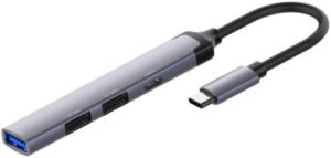 LDNIO DS-34C 4-in-1 Mini Converter Docking Station, USB-C to USB 3.0 + 2x USB 2.0 + USB C Ports, 5Gbps Transmission Speed, Plug & Play, 0.12M Cable Length, Gray | DS-34C