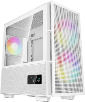 DeepCool CH360 Digital High Airflow mATX Case, 3x Pre-Installed aRGB Fan, Up to 360mm Radiator & 8x Fan Support, Digital Display, ABS + SPCC + Tempered Glass Materials, White | R-CH360-WHAPE3D-G-1