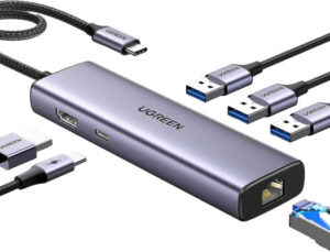 UGREEN Revodok 1061 6-in-1 USB-C Hub, Up to 4K Display, 1Gbps Ethernet Speed, 100W Power Passthrough, 5Gbps Data Transfer Rate, 3x USB Type-A, 1x RJ45 Ethernet, 1x HDMI, 1x USB-C Ports | 15598