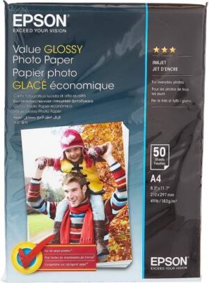 Epson C13S400036 A4 Glossy Photo Paper, 183gsm Weight Sturdy Photo Paper, 50 Sheets Pack | C13S400036