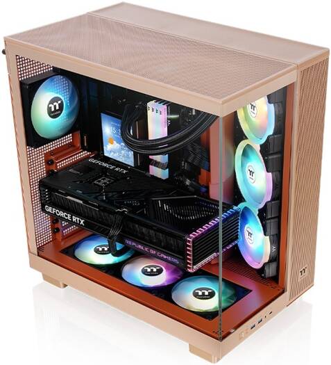 Thermaltake View 380 XL TG ARGB Mid Tower PC Case, 4x 120mm aRGB Lite Pre-Installed Fans, Up to 360mm Radiator & 10x Fan Support, USB Type-C x1, USB 3.0 x2, HD Audio, Gravel Sand | CA-11E-00MGWN-00 - Image 2