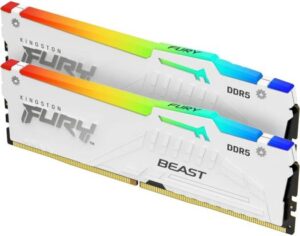 Kingston Fury Beast RGB 64GB (32GB x2) DDR5 Desktop Memory Kit, 5600MT/s Memory Speed, CL40 CAS Latency, Non-ECC, Intel XMP 3.0, 1.25v, 288 Pin, White | KF556C40BWAK2-64